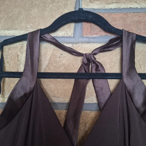 Taboo Vintage Y2K Espresso Brown Asymmetrical Hem Halter Mini Dress M - Picture 5 of 9